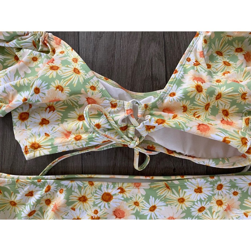 Wild Fable Daisy Floral Print Two-piece Swimsuit Yellow Green XL - Picture 5 of 6